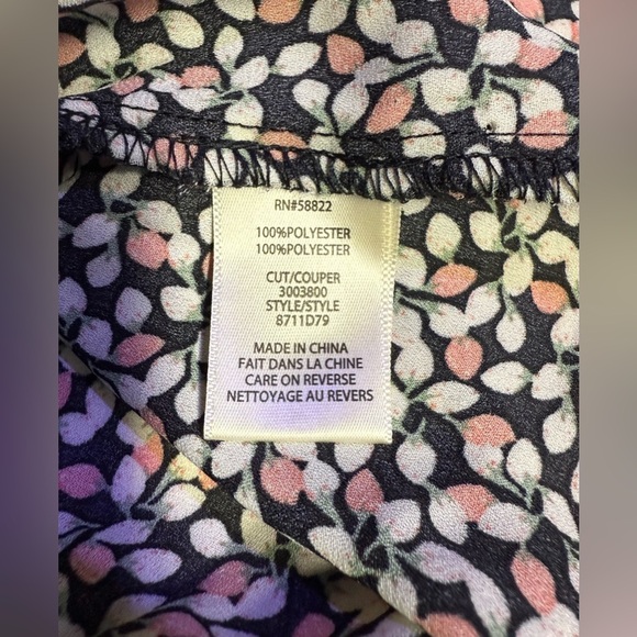 MAX STUDIO Black pink white floral print surplice tie waist top size L - Picture 10 of 13